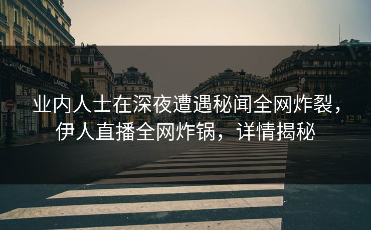 业内人士在深夜遭遇秘闻全网炸裂，伊人直播全网炸锅，详情揭秘